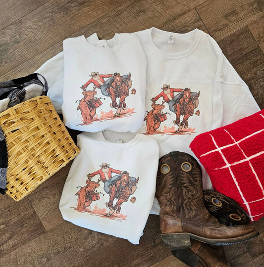 Bull Dogging Santa Sweatshirt