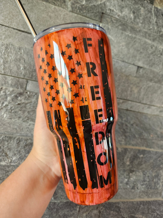 Wood Grain Freedom Flag Tumbler